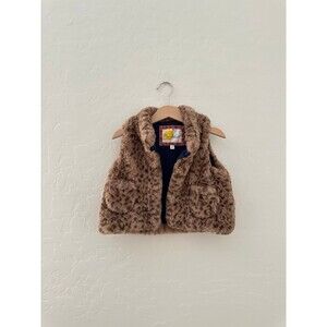 Mini Boden Leopard Fur Vest Girls Toddler 2/3T Winter Cozy